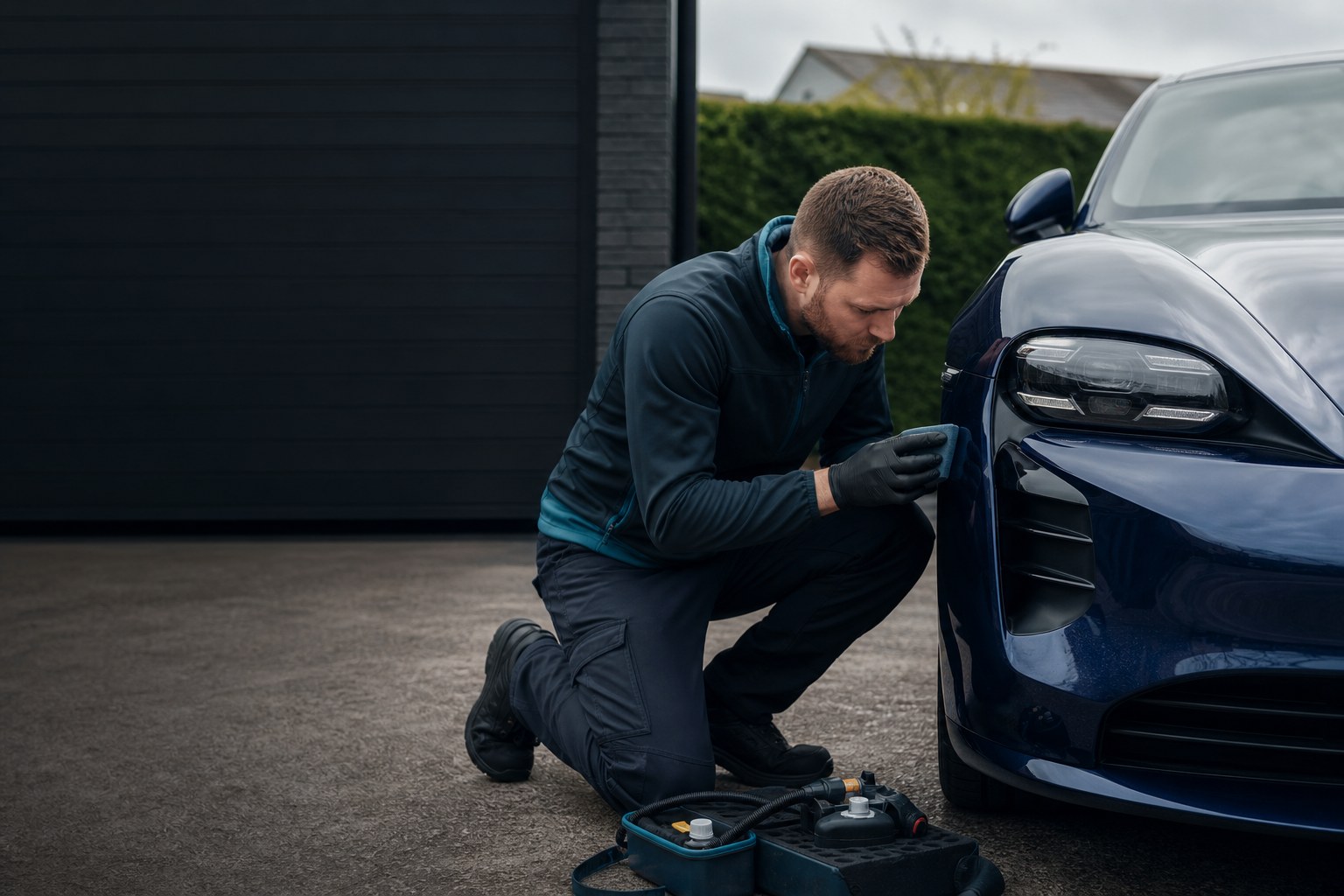 Technician preparing a vehicle for cosmetic repair