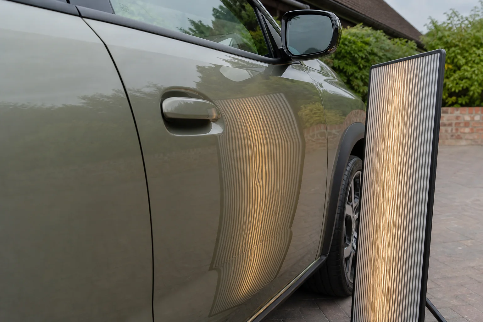 Professional paintless minor dent repair on a modern vehicle panel